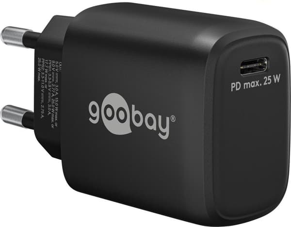 Goobay hjemmeoplader med 1 USB-C PD port - 25W/sort