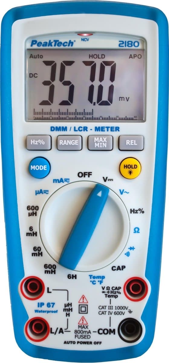 Peaktech 2180 - multimeter med LCR-måler - CAT IV 600V - 1000V AC/DC - 600 mA AC/DC
