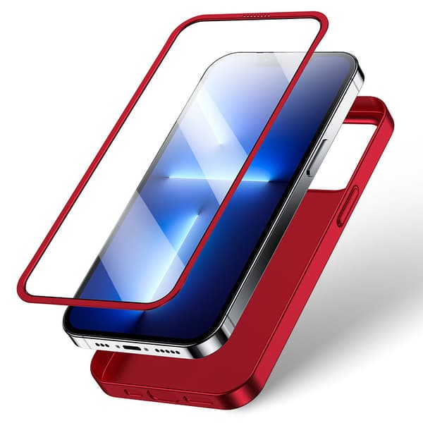 Suojakuori iPhone 13 Pro Maxille, taka- ja etukansi + karkaistu lasi, punainen