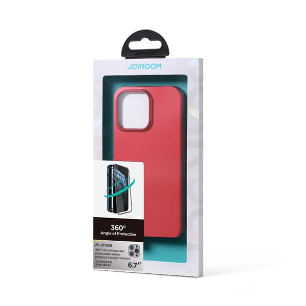 Suojakuori iPhone 13 Pro Maxille, taka- ja etukansi + karkaistu lasi, punainen