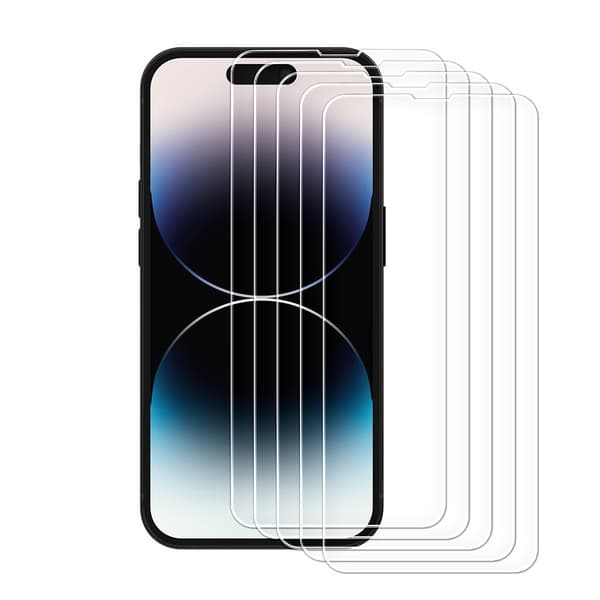 9H härdat glas för iPhone 14 helskärm Knight 2.5D FS TG SET med 5 st.