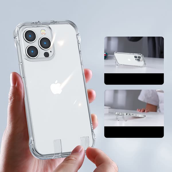 Kotelon kansi iPhone 14:lle, panssaroitu kotelo koukuilla, läpinäkyvä jalusta