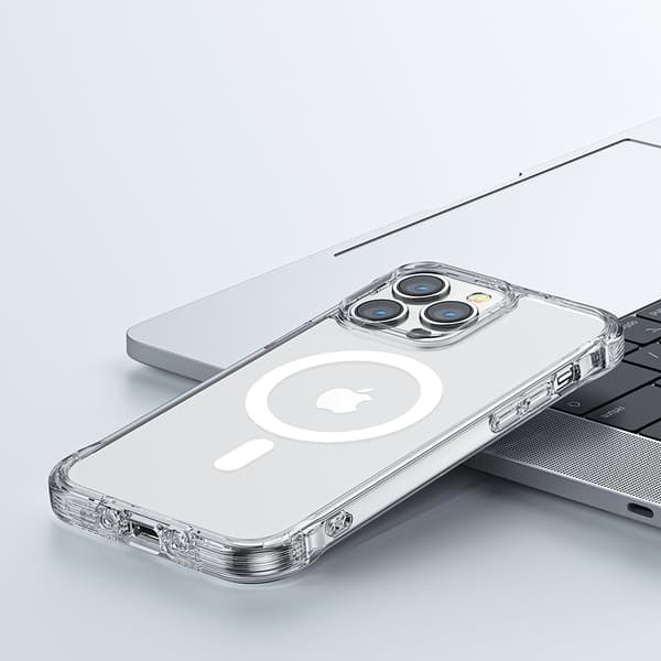 Magneettinen kotelo iPhone 14 Pro Maxille, panssaroitu kansi koukuilla ja läpinäkyvä jalusta