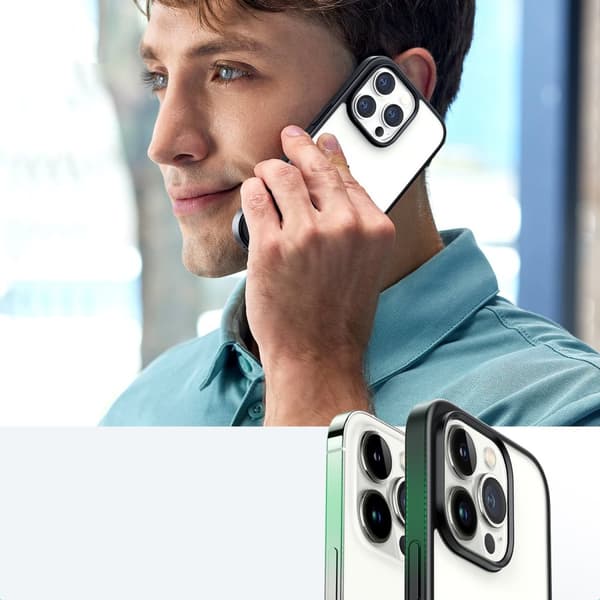 Stivt etui med gelramme og indbygget stativ til iPhone 14 Pro, sort