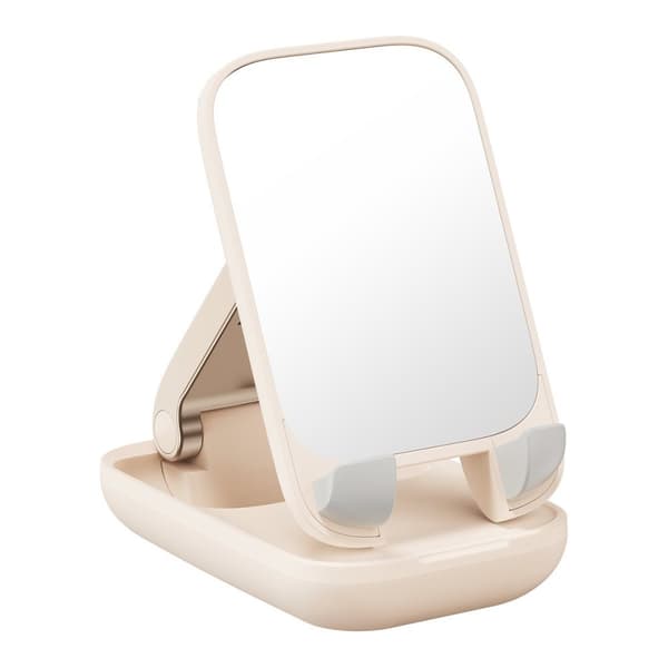 2-i-1 Justerbar telefonstativ med spejl Seashell Series beige