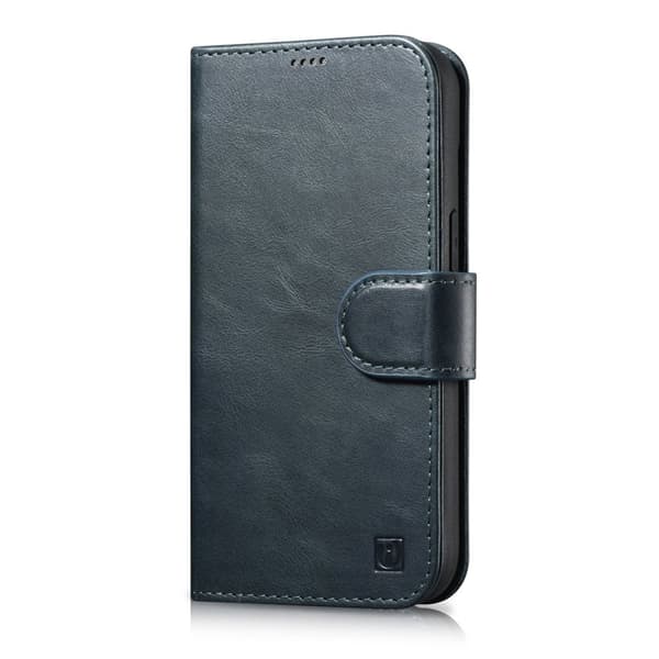 2-i-1 læder Flip Cover iPhone 14 Pro Anti-RFID olievoks pung etui Blå
