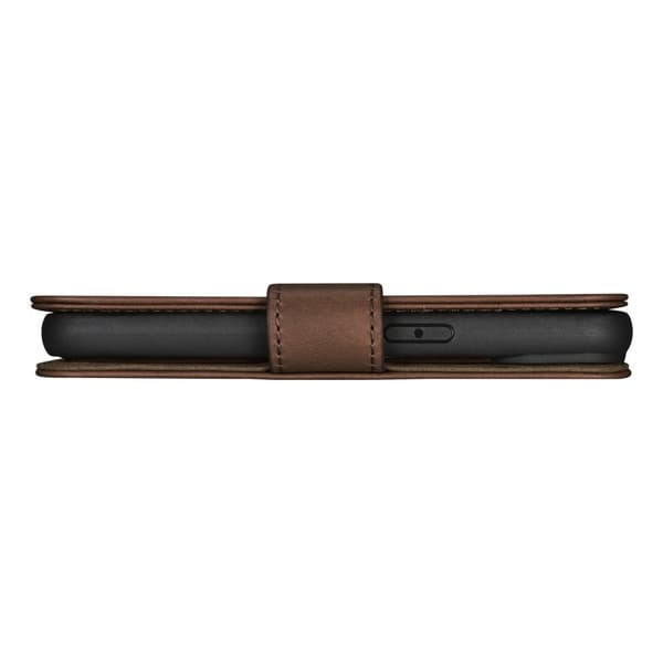 2in1 nahkainen läppäkuori iPhone 14 Plus Anti-RFID öljyvaha lompakkokotelo tummanruskea