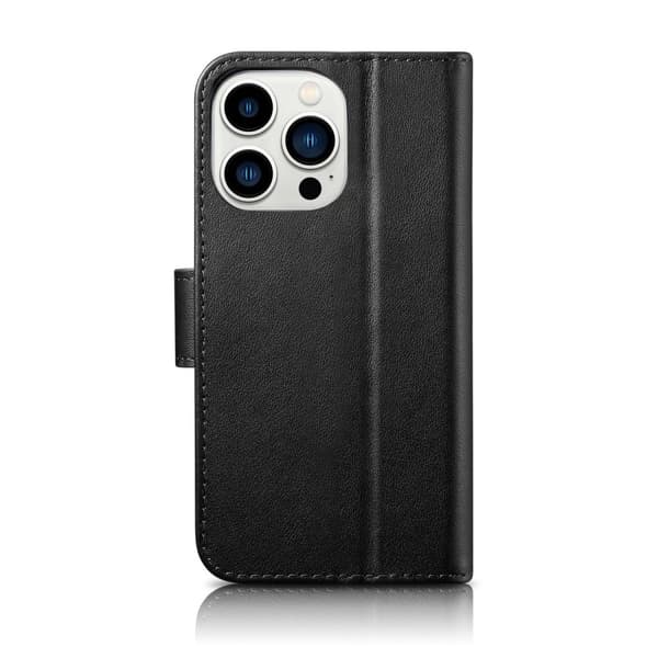 2-i-1 læder Flip Cover iPhone 14 Pro Anti-RFID pung etui Sort