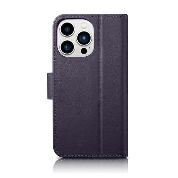 2-i-1 læder Flip Cover iPhone 14 Pro Anti-RFID pung etui Mørk lilla
