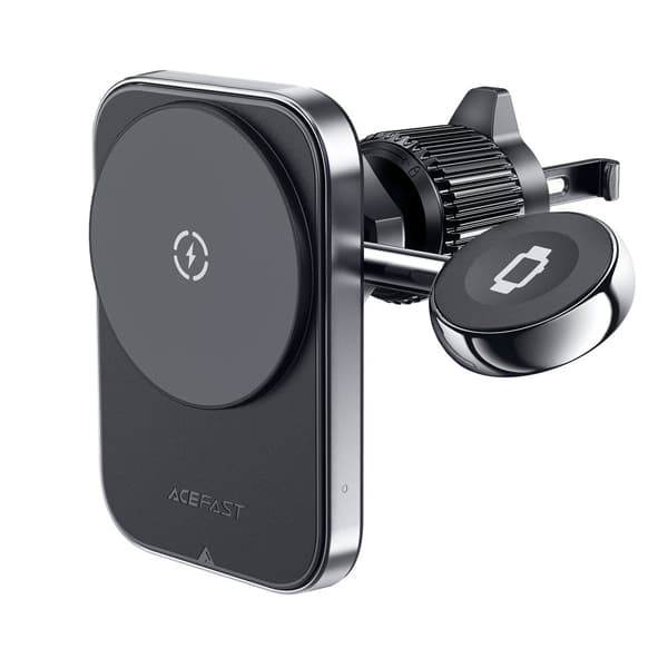 2-i-1 bilholder med induktiv oplader til MagSafe Qi telefon og smartwatch, sort