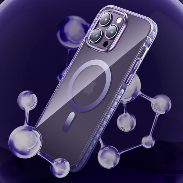 Magnetisk etui til iPhone 14 Plus MagSafe PQY Ice Crystal Series lilla