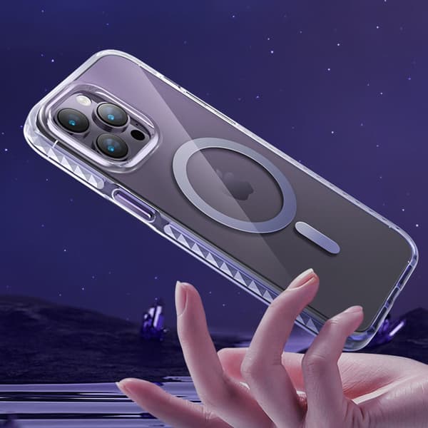 Magnetisk etui til iPhone 14 Plus MagSafe PQY Ice Crystal Series lilla