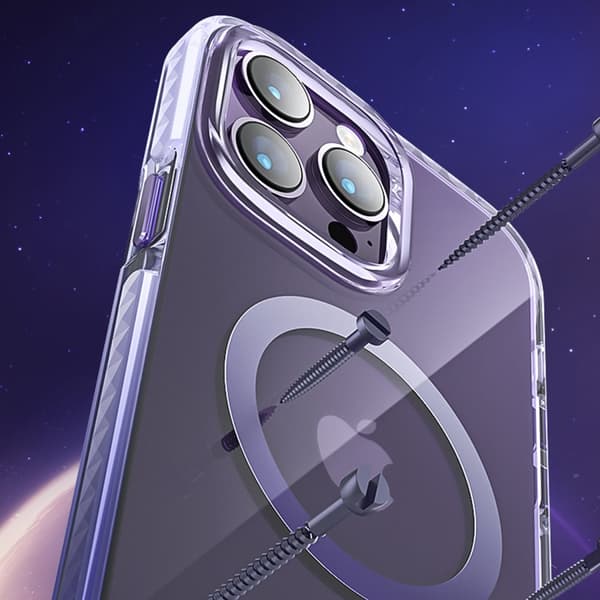 Magnetisk etui til iPhone 14 Plus MagSafe PQY Ice Crystal Series lilla