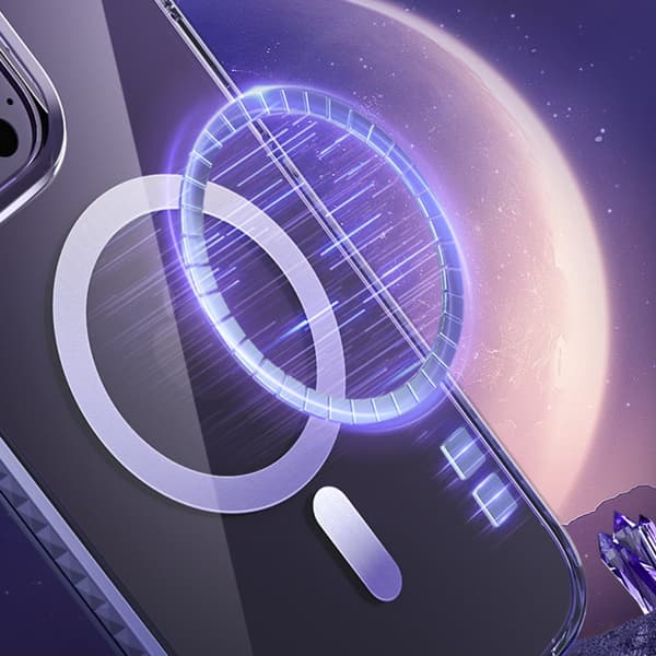 Magnetisk etui til iPhone 14 Plus MagSafe PQY Ice Crystal Series lilla