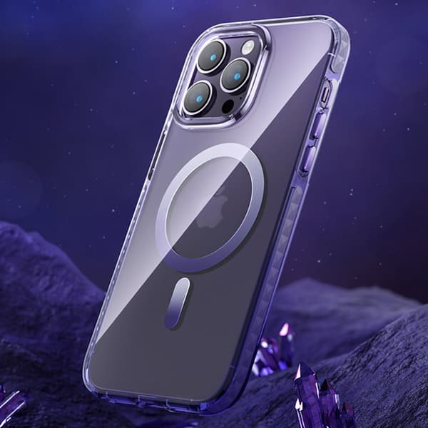 Magnetisk etui til iPhone 14 Plus MagSafe PQY Ice Crystal Series lilla