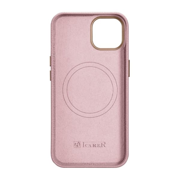 iPhone 14 magnetiskt läderfodral med MagSafe Litchi Premium Läderfodral rosa