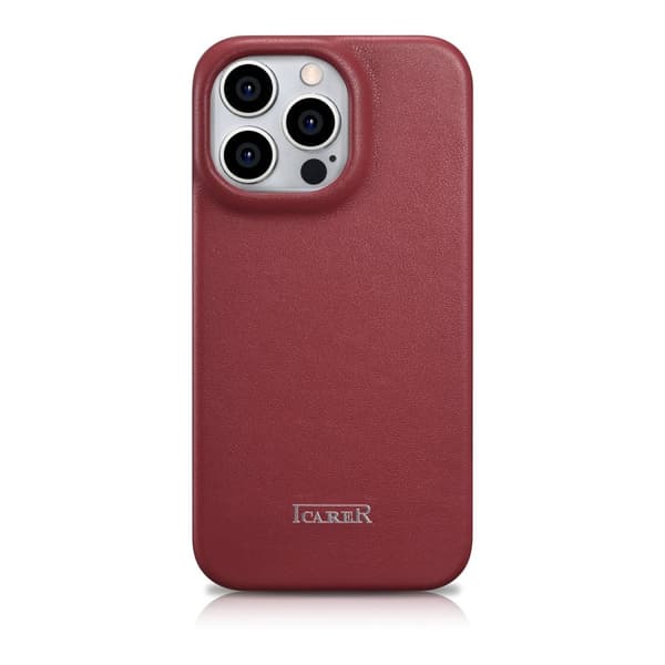 Nahkakotelo iPhone 14 Pro Maxille, magneettiläppä MagSafe CE Premium Leather viininpunainen