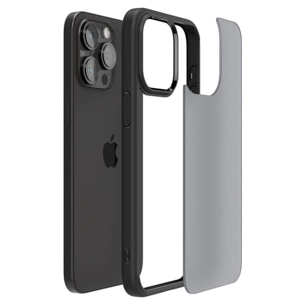 Ultra Hybrid -kuori iPhone 15 Prolle, läpinäkyvä ja musta