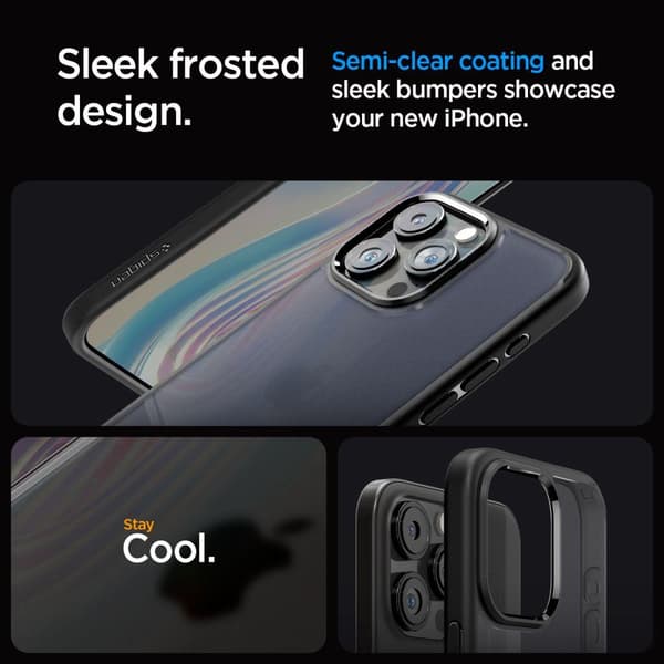 Ultra Hybrid -kuori iPhone 15 Prolle, läpinäkyvä ja musta