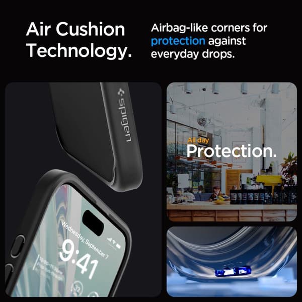 Ultra Hybrid -kuori iPhone 15 Prolle, läpinäkyvä ja musta