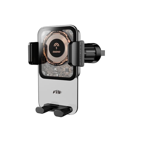 F19 spændebilholder til telefon med 15W induktiv oplader, sort