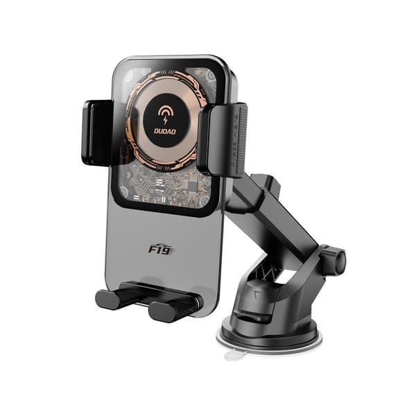 F19 kiinnitysautoteline puhelimelle 15W induktiivisella laturilla, musta