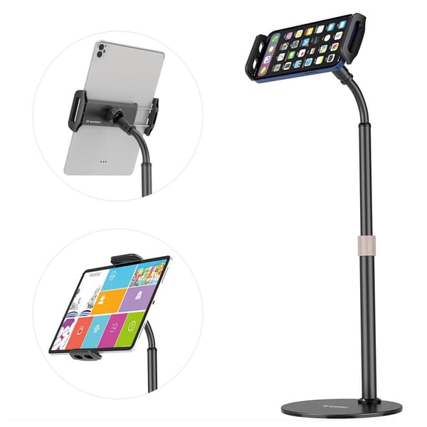 Sort bordstativ til tablet og telefon