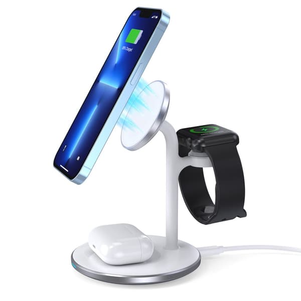 3-i-1 stander induktiv ladestation til iPhone AirPods Pro Apple Watch, sort
