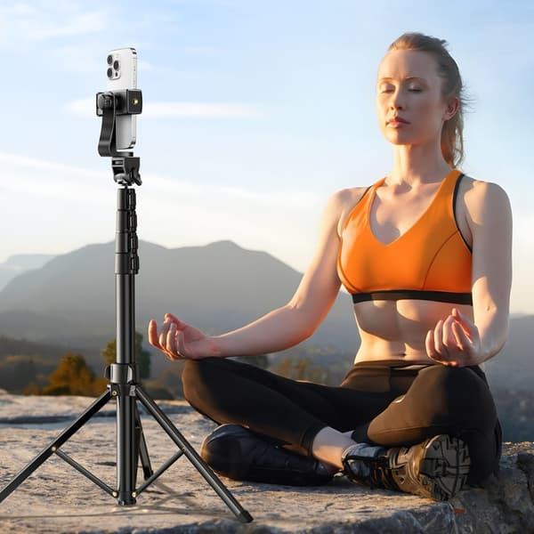 Selfiesticka med stativ och Bluetooth-fjärrkontroll, lång selfiestick 1,8m, svart