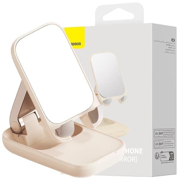 Baseus Seashell Series justerbart telefonstativ med speil - beige
