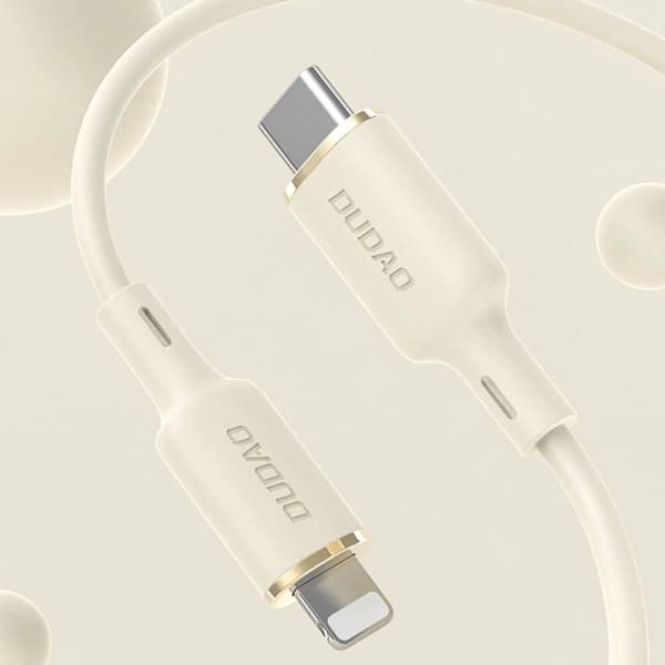 Dudao L7SE 3-i-1 kabel USB-C - 2x USB-C / Lightning 66W 1,2m - beige