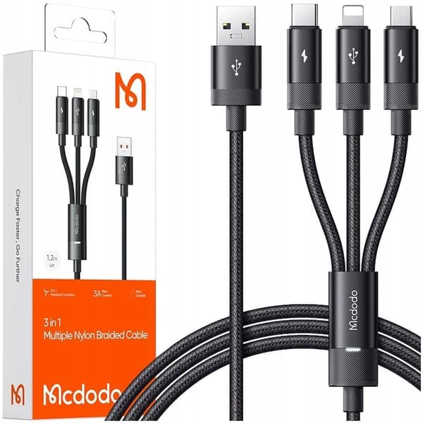 MCDODO USB-kabel 3IN1 SNABBLADDNING USB-C LIGHTNING MICRO USB QC 1M LED