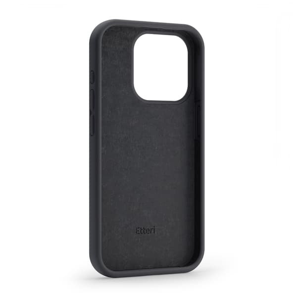 Etteri silikonikotelo iPhone 16 Plus -puhelimelle, jossa on reikä rannehihnassa - Musta