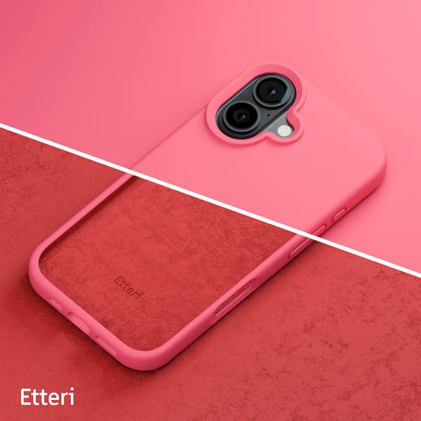 Etteri silikonikotelo iPhone 16 Plus -puhelimelle, jossa on reikä rannehihnalle - Vadelmainen