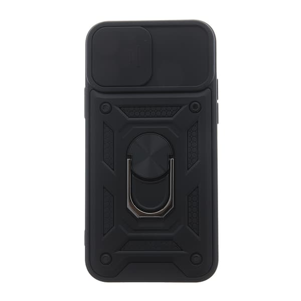 Etui med kamerabeskyttelse og ring for iPhone 16 - Svart