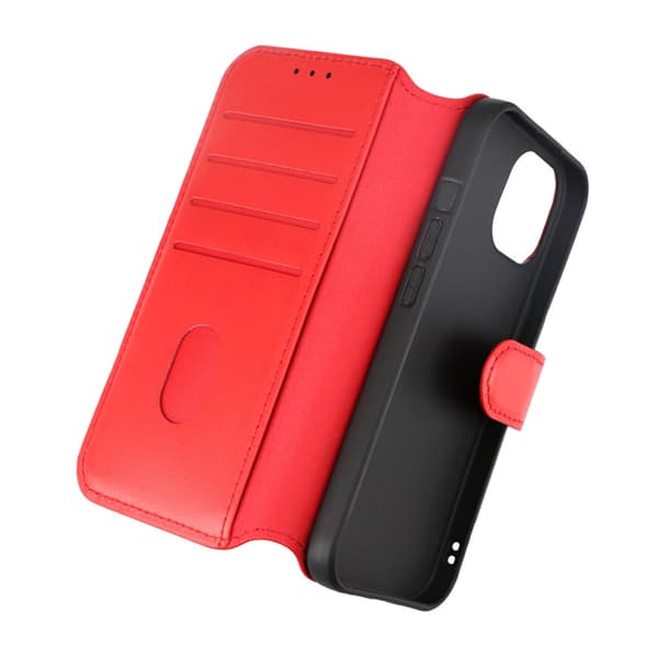 iPhone 15 Plånboksfodral Läder Rvelon - Röd