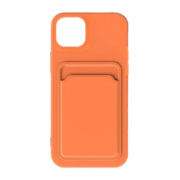 iPhone 15 Mobilskal Silikon med Korthållare - Orange