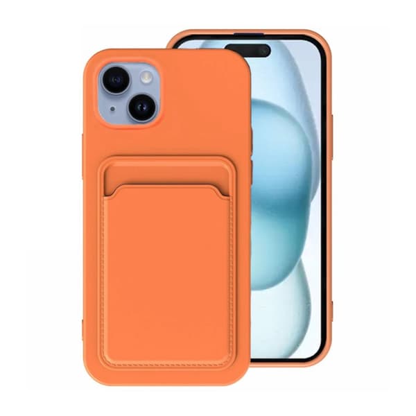 iPhone 15 Mobilskal Silikon med Korthållare - Orange