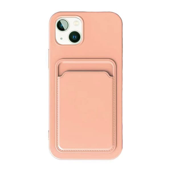 iPhone 15 Mobilskal Silikon med Korthållare - Rosa