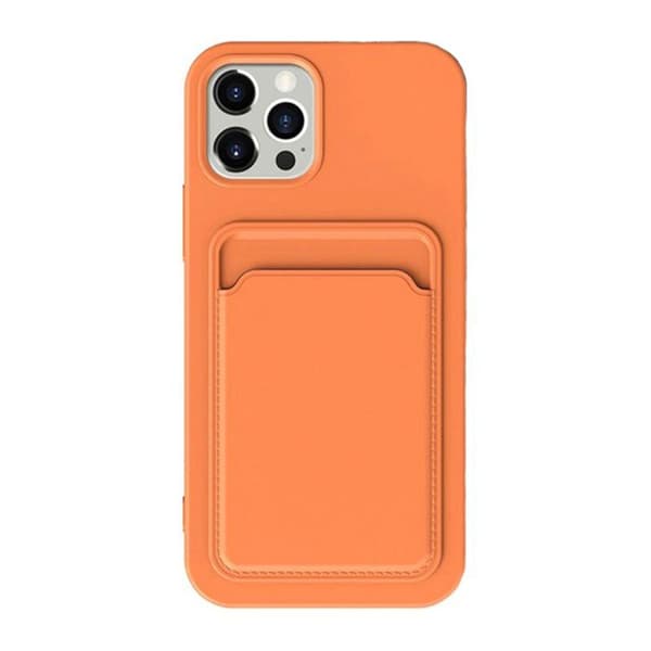 iPhone 15 Pro Mobilskal Silikon med Korthållare - Orange