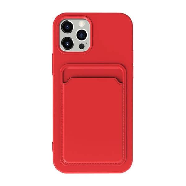 iPhone 15 Pro Mobilskal Silikon med Korthållare - Röd