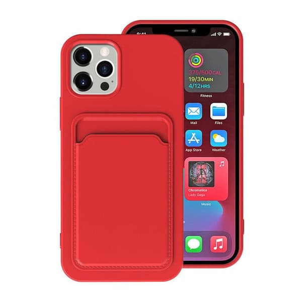 iPhone 15 Pro Mobilskal Silikon med Korthållare - Röd
