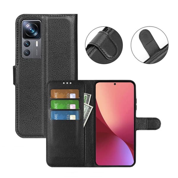 Xiaomi 12T/Xiaomi 12T Pro Plånboksfodral med Stativ - Svart