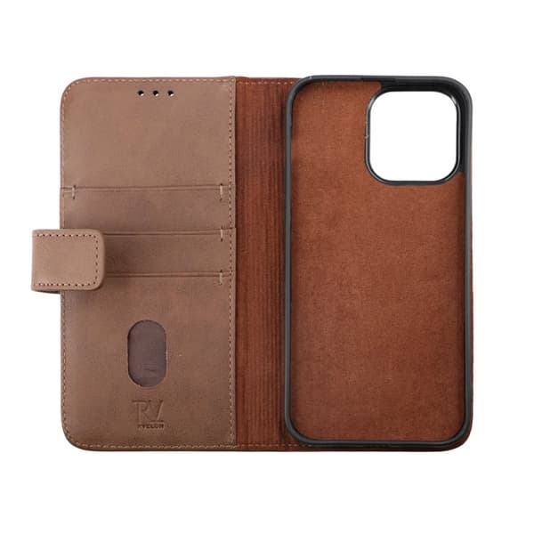 iPhone 14 Pro Max Plånboksfodral Läder Rvelon - Brun