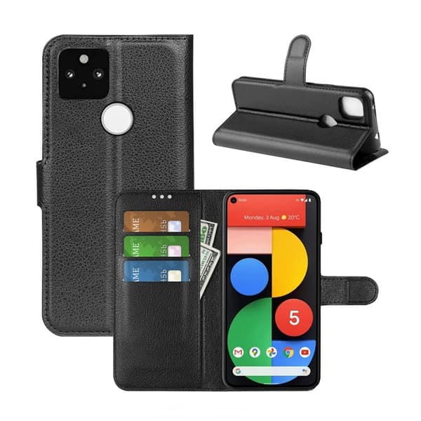 Google Pixel 5A Plånboksfodral med Stativ - Svart