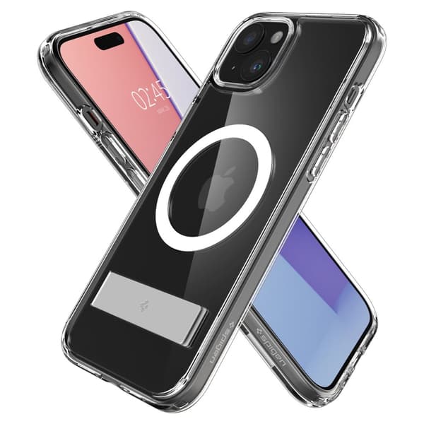 Ultra Hybrid S MagSafe etui med stativ til iPhone 15 Plus, gennemsigtig