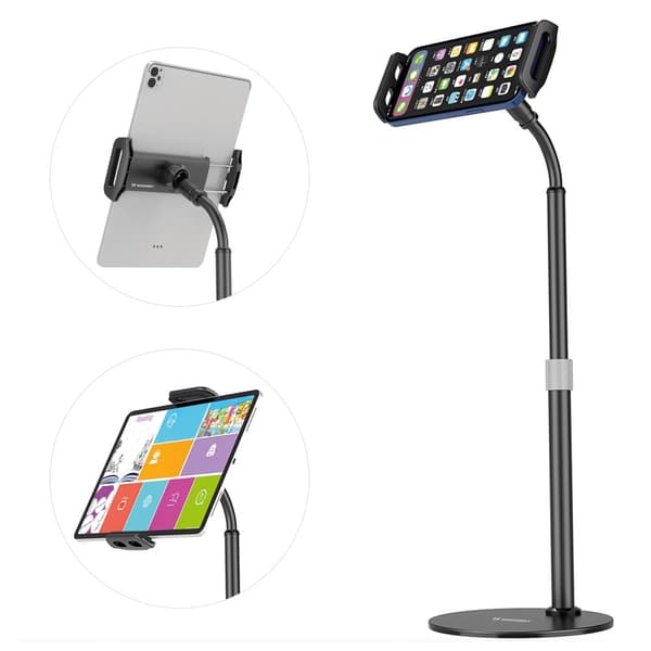 Sort bordstativ til tablet og telefon