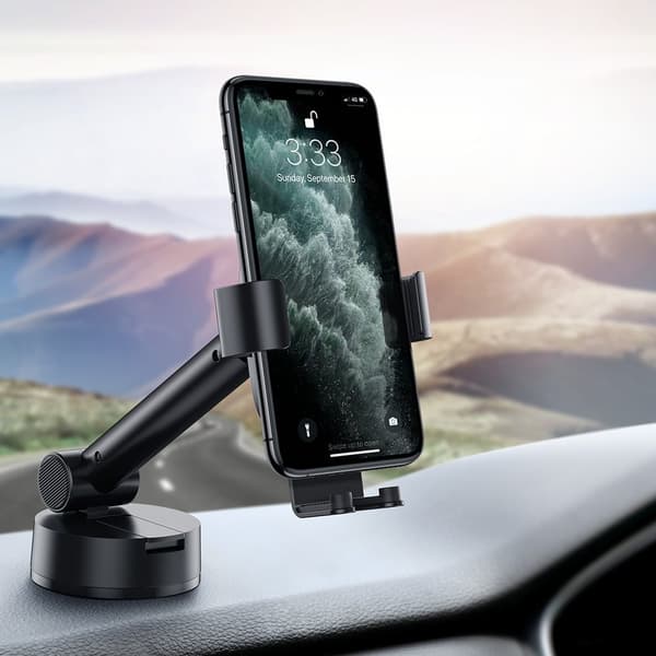 Teleskopisk gravity bilholder til glas, instrumentbræt, sort