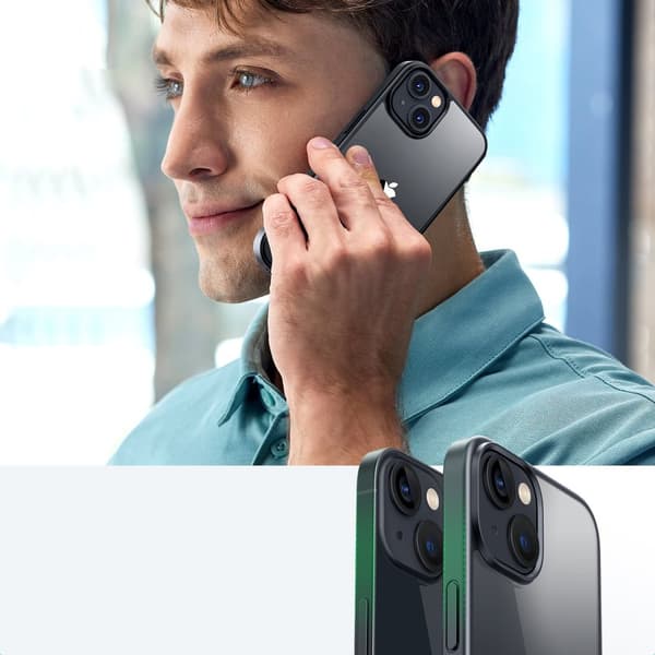 Stivt etui med gelramme og indbygget stativ til iPhone 14 Plus, sort