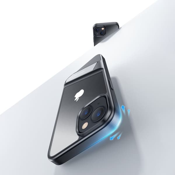 Stivt etui med gelramme og indbygget stativ til iPhone 14 Plus, sort